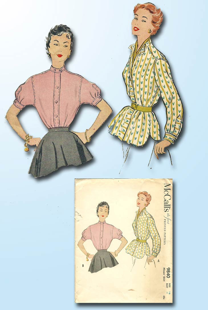 1950s Vintage McCalls Sewing Pattern 9840 Classic Misses Shirt or Blou ...