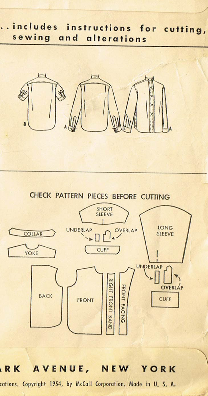 1950s Vintage McCalls Sewing Pattern 9840 Classic Misses Shirt or Blou ...