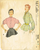 1950s Vintage McCalls Sewing Pattern 9840 Classic Misses Shirt or Blouse Sz 32 B