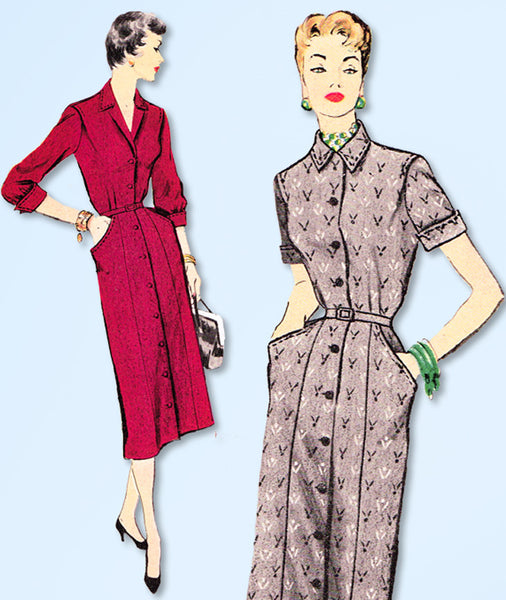 1950s Vintage McCalls Sewing Pattern 9903 Misses Slender Shirtwaist Dress Sz 32B - Vintage4me2