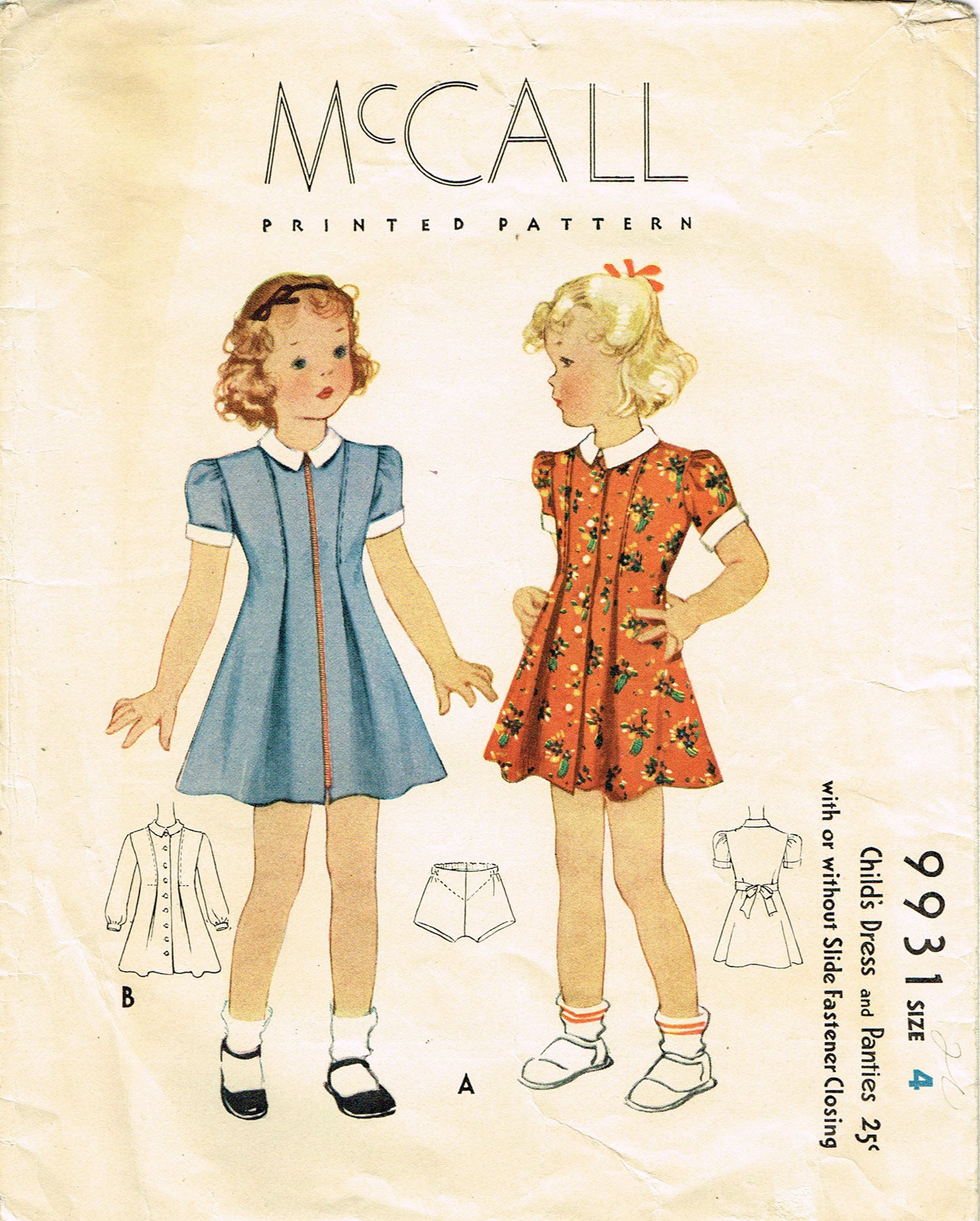 1930s VTG McCall Sewing Pattern 9931 Toddler Girls Princess Dress Sz 4 –  Vintage4me2
