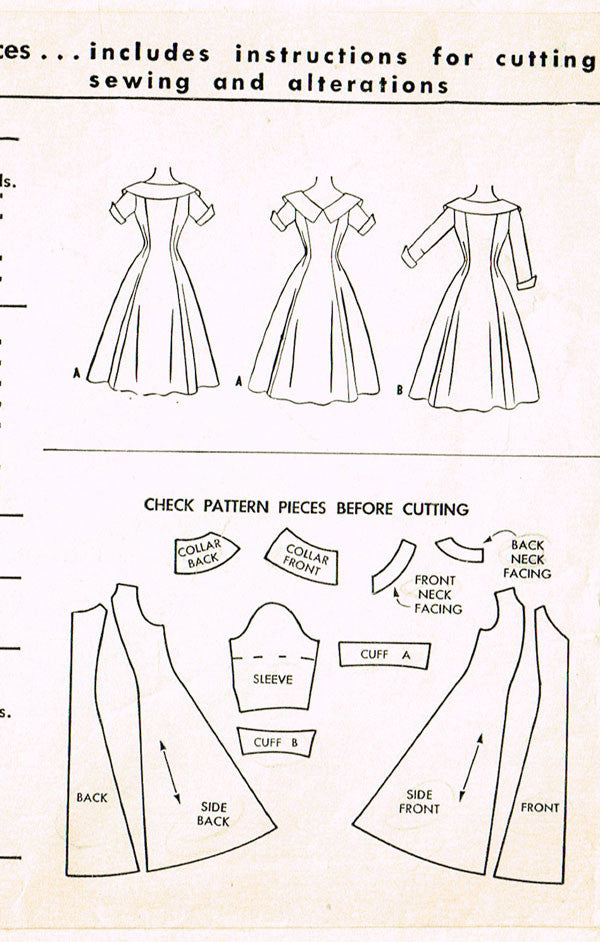 1950s Vintage Misses Dress 1954 McCalls VTG Sewing Pattern 9956 Size 1 –  Vintage4me2