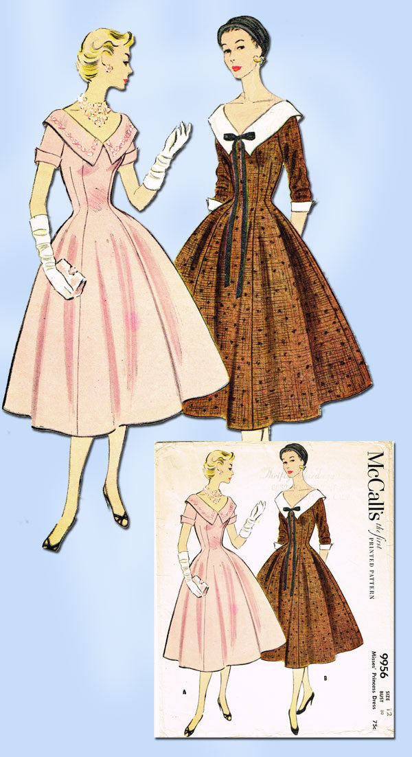 1950s Vintage Misses Dress 1954 McCalls VTG Sewing Pattern 9956 Size 1 –  Vintage4me2