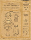 1920s Original McCall Sample 22 Inch Doll Clothes Set Vintage Sewing Pattern