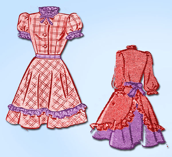 1940s Vintage Marian Martin Sewing Pattern 9009 Little Girls Ruffled Dress Sz 8 - Vintage4me2