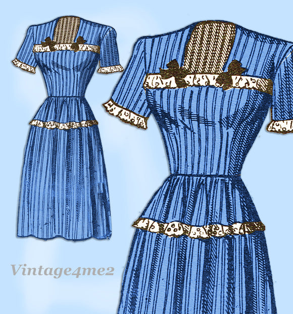 Marian Martin 9010: 1940s Uncut Misses Day Dress Sz 31 Bust Vintage Sewing Pattern