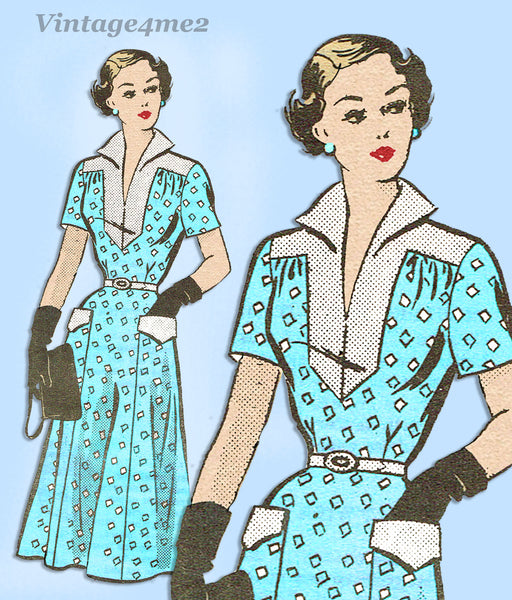 Marian Martin 9044: 1950s Plus Size Street Dress Sz 40 B Vintage Sewing Pattern