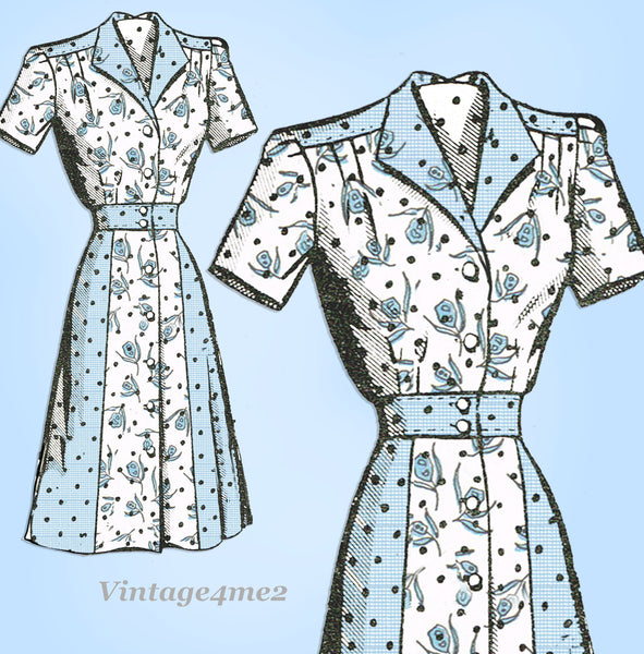 Marian Martin 9058: 1940s Misses Shirtwaist Dress Sz 34 B Vintage Sewing Pattern