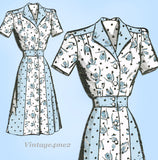 Marian Martin 9058: 1940s Misses Shirtwaist Dress Sz 34 B Vintage Sewing Pattern