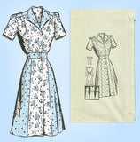 Marian Martin 9058: 1940s Misses Shirtwaist Dress Sz 34 B Vintage Sewing Pattern