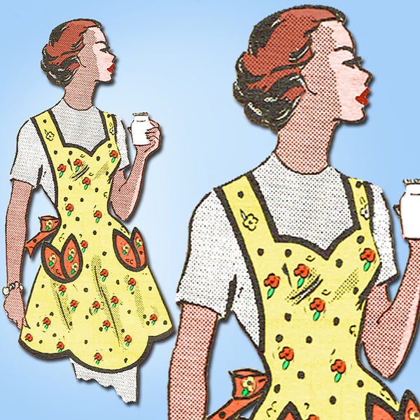 1950s Vintage Marian Martin Sewing Pattern 9129 Cute Misses Scalloped Apron SM