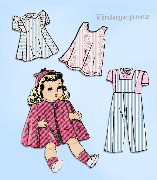 1940s Vintage Marian Martin Sewing Pattern 9165 16inch Doll Clothes Set