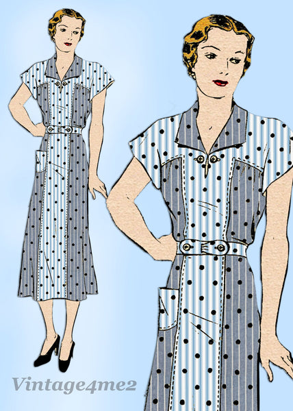 Marian Martin 9203: 1930s Plus Size Street Dress Sz 44 B Vintage Sewing Pattern