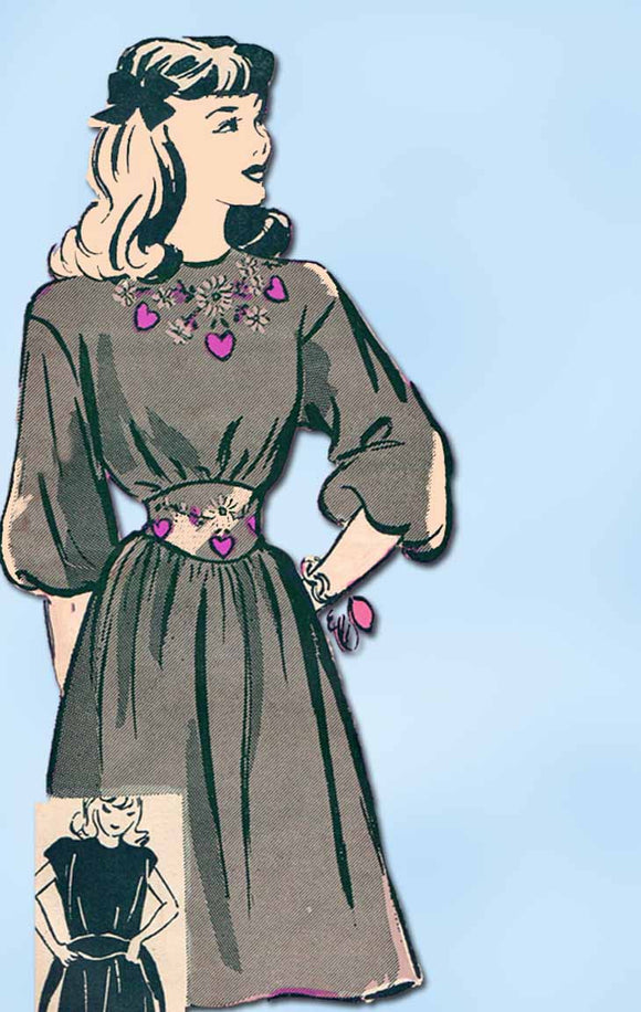 1940s Vintage Marian Martin Sewing Pattern 9210 Uncut Misses Heart Dress Size 14 - Vintage4me2