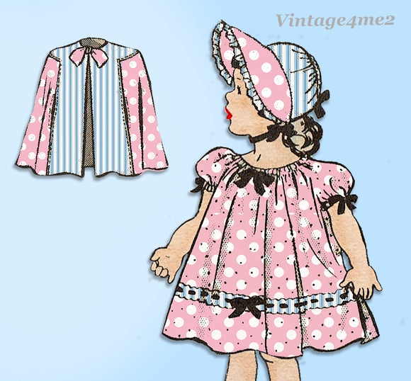 Marian Martin 9258: 1950s Toddler Girls Dress & Cape Sz 2 Vintage Sewing Pattern