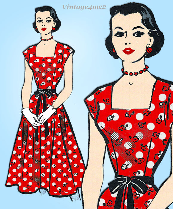 Marian Martin 9311: 1950s Elegant Misses Dress Sz 36 B Vintage Sewing Pattern
