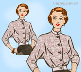 Marian Martin 9325: 1940s Uncut Misses WWII Blouse Sz 32B Vintage Sewing Pattern
