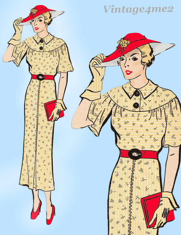 Marian Martin 9343: 1930s Rare Misses Street Dress 34 B Vintage Sewing Pattern