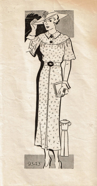 Marian Martin 9343: 1930s Rare Misses Street Dress 34 B Vintage Sewing Pattern