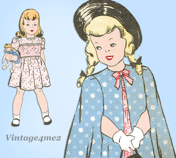 Marian Martin 9345: 1940s Toddler Girls Dress & Cape Sz 2 Vintage Sewing Pattern - Vintage4me2