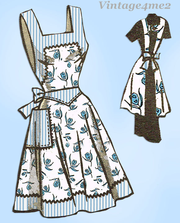 Marian Martin 9379: 1940s Cute Misses Full Bib Apron SM Vintage Sewing Pattern