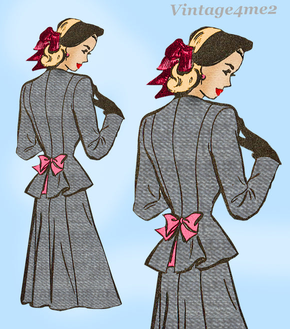 Marian Martin 9465: 1940s Misses WWII Peplum Suit Sz 32 B Vintage Sewing Pattern