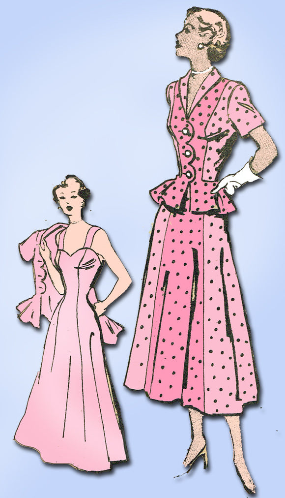 1940s Vintage Marian Martin Sewing Pattern 9491 Misses Sun Dress and Jacket 36 Bust -Vintage4me2