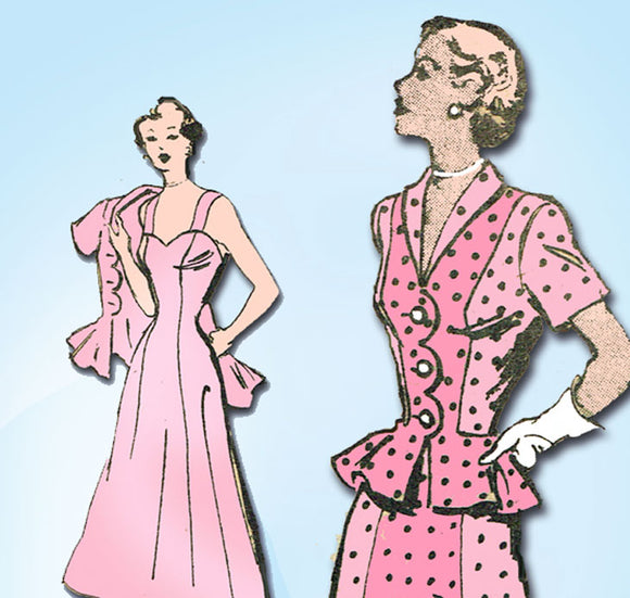 1940s Vintage Marian Martin Sewing Pattern 9491 Uncut Sun Dress & Jacket Sz 32B -Vintage4me2