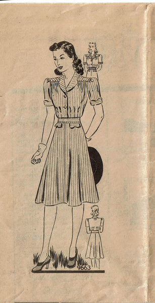 Marian Martin 9663: 1940s Misses WWII Day Dress Size 32 B Vintage Sewing Pattern
