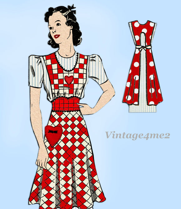 1930s Vintage Marian Martin Sewing Pattern 9958 Misses Farm Kitchen Apron 36-38B