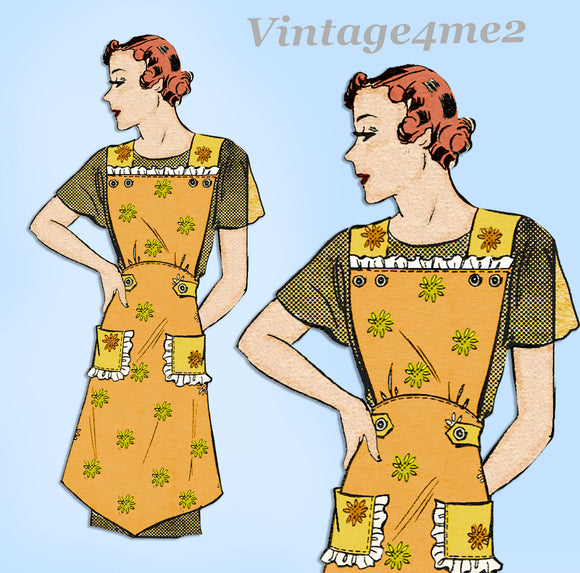 Marian Martin 9988: 1930s Misses Farm Kitchen Apron MED Vintage Sewing Pattern