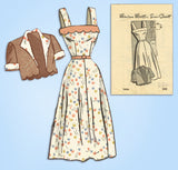 1940s Vintage Marian Martin Sewing Pattern 9026 Misses Sun Dress & Bolero Sz 30B