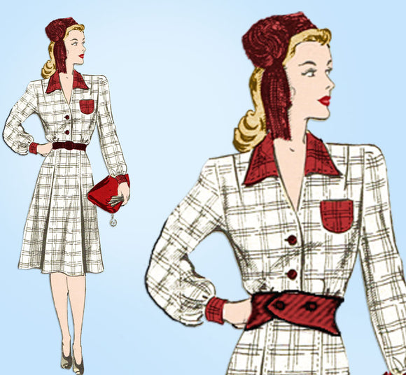 1930s Vintage Marian Martin Sewing Pattern 9807 Misses WWII Dress Size 34 Bust - Vintage4me2