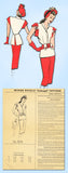 1940s Vintage Modes Royale Sewing Pattern 219 Misses 2 Piece Dress Size 12 30B