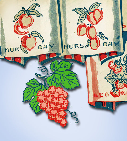 1930s Vintage Monarch Embroidery Transfer M233 Uncut X-Stitch Fruit Tea Towels