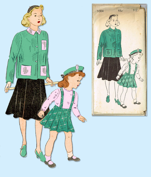 1940s Vintage New York Sewing Pattern 1004 Uncut Little Girls Skirt & Jacket 12