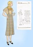 1930s Vintage New York Sewing Pattern 1019 Uncut Girls Suspender Suit Sz 14