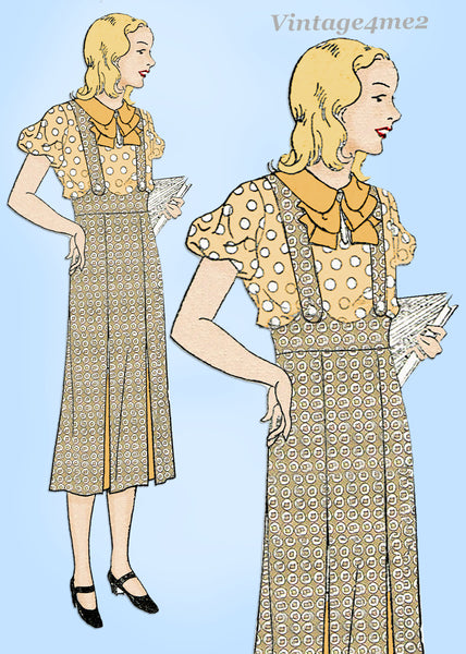 1930s Vintage New York Sewing Pattern 1019 Uncut Girls Suspender Suit Sz 8