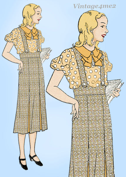 1930s Vintage New York Sewing Pattern 1019 Uncut Girls Suspender Suit Sz 14