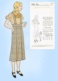 1930s Vintage New York Sewing Pattern 1019 Uncut Girls Suspender Suit Sz 8