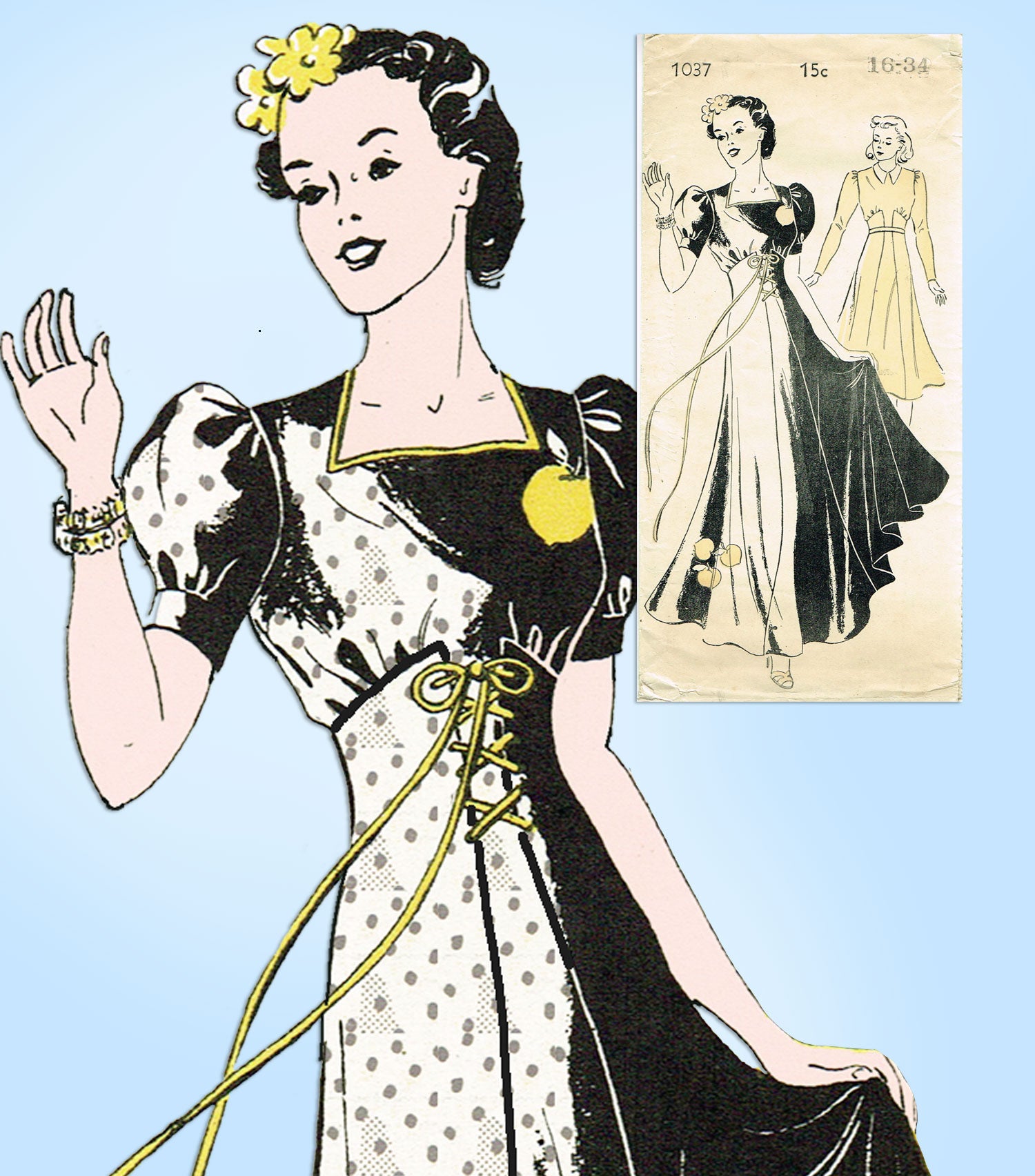 1930s Vintage New York Sewing Pattern 1037 Uncut Gorgeous Evening Gown   Vintage4me2