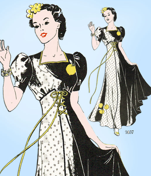 1930s Vintage New York Sewing Pattern 1037 Uncut Gorgeous Evening Gown –  Vintage4me2