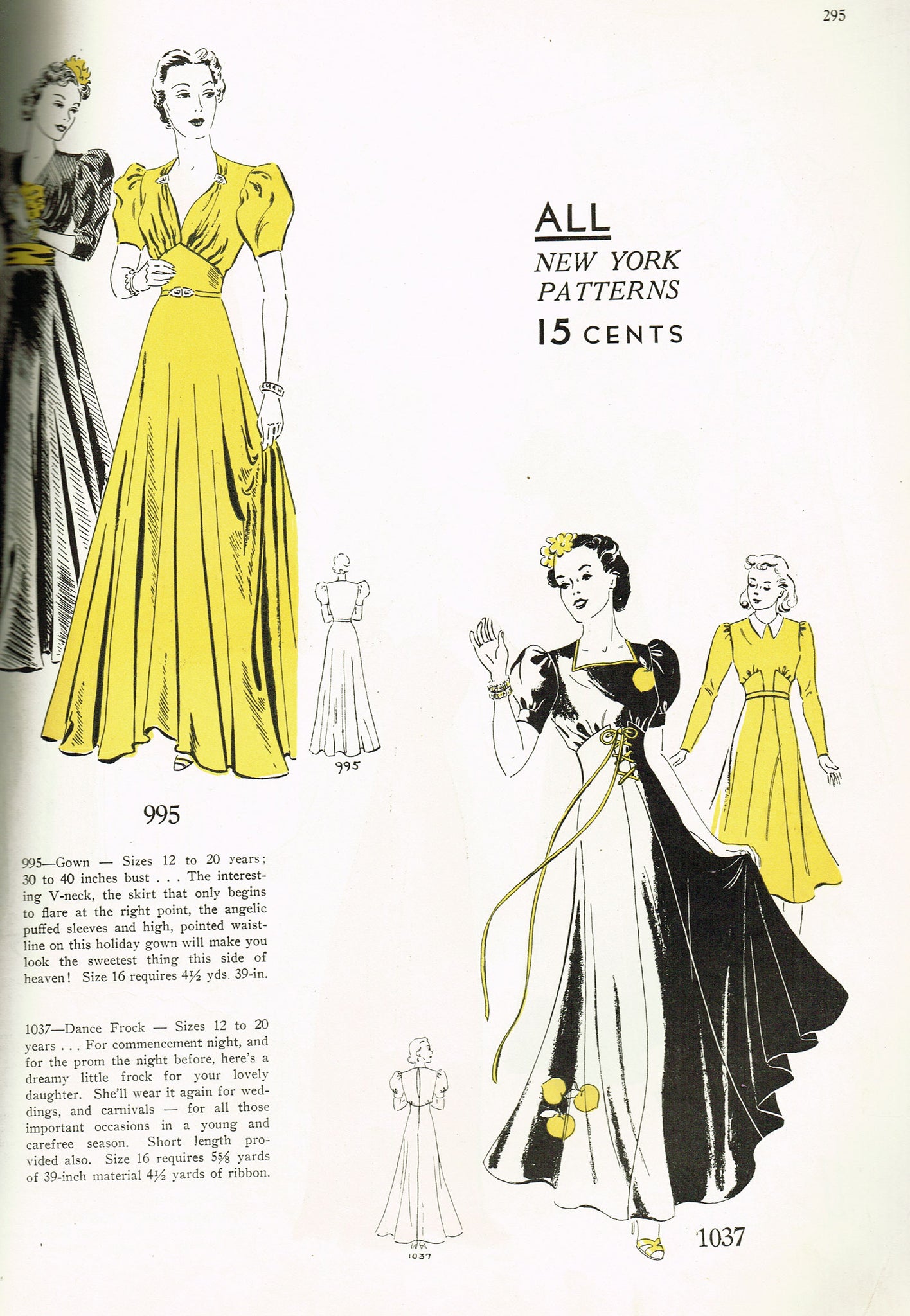 1930s Vintage New York Sewing Pattern 1037 Uncut Gorgeous Evening Gown –  Vintage4me2
