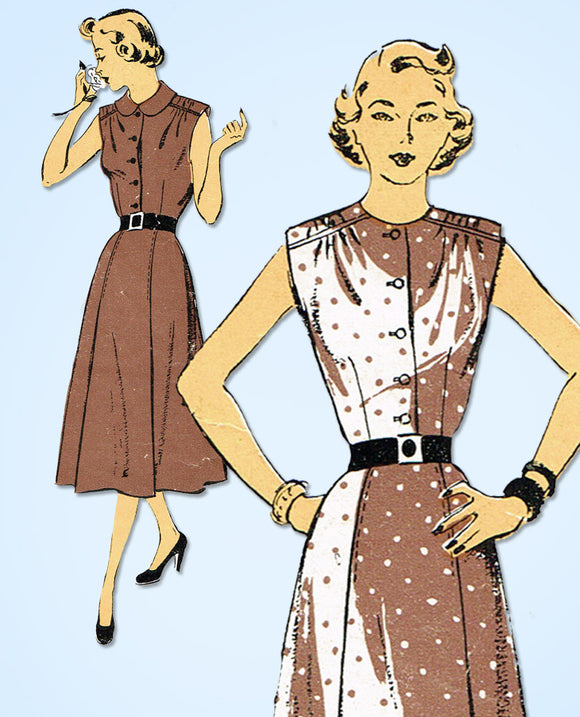 1950s Vintage New York Sewing Pattern 1057 Misses Shirtwaist Sun Dress Size 32 B