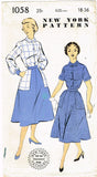 1950s Vintage New York Sewing Pattern 1058 Uncut Misses Shirtwaist Dress Sz 36 B