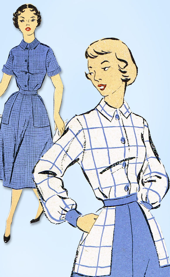 1950s Vintage New York Sewing Pattern 1058 Uncut Misses Shirtwaist Dress Sz 36 B
