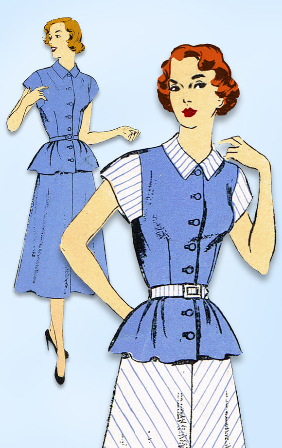1950s Vintage New York Sewing Pattern 1059 Uncut Misses 2 Piece Dress Size 36 B - Vintage4me2