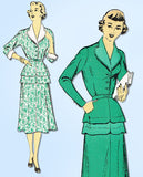 1940s Vintage New York Sewing Pattern 1079 Uncut Misses Double Peplum Dress 32 B