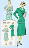 1940s Vintage New York Sewing Pattern 1079 Uncut Misses Double Peplum Dress 32 B
