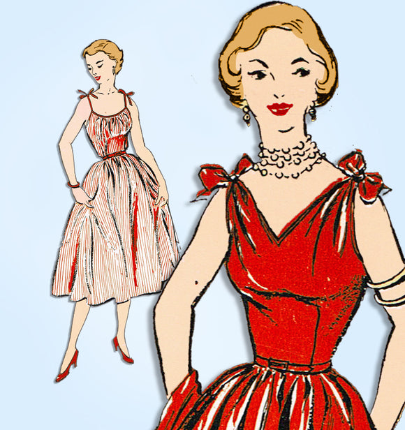 1940s Vintage New York Sewing Pattern 1085 Uncut Misses Sun Dress Size 35 Bust